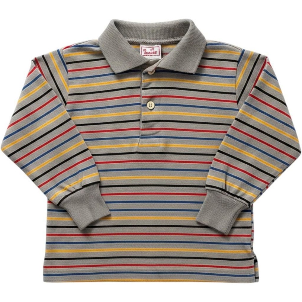 Vintage Buster Brown Kids 4T Striped Long Sleeve Polo Shirt Gray Made in USA